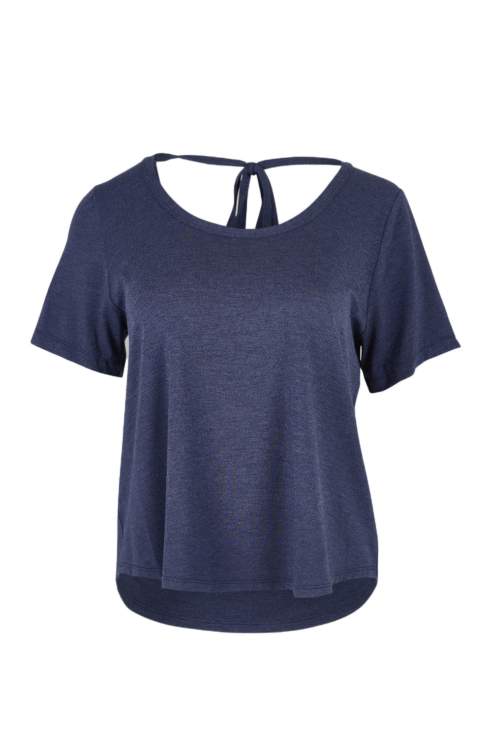 Product shot of the Saturday Night Low Back Tee in colour Marledenim (Blue), from the front