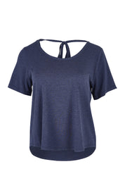 Product shot of the Saturday Night Low Back Tee in colour Marledenim (Blue), from the front