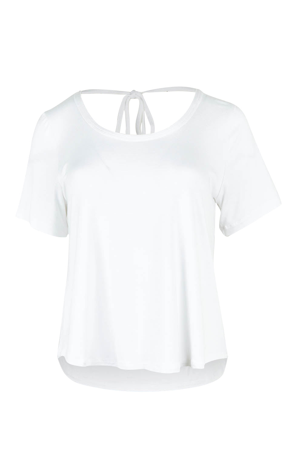 Product shot of the Saturday Night Low Back Tee in colour White (White), from the front