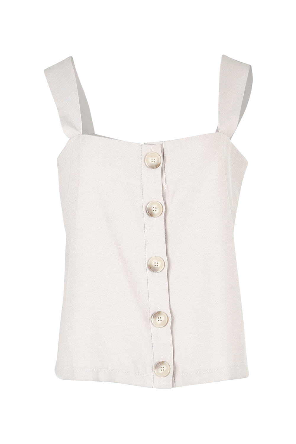 Product shot of the Striding Out Button Through Tank Vest in colour Moet, from the front