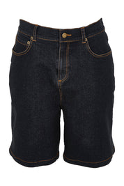Product shot of the Daily Dose Longline Denim Shorts in colour Black (Black), from the front