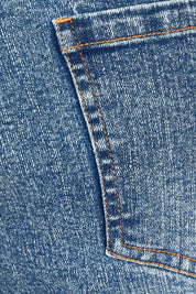 Product shot of the Daily Dose Longline Denim Shorts in colour Denim (Blue), detail