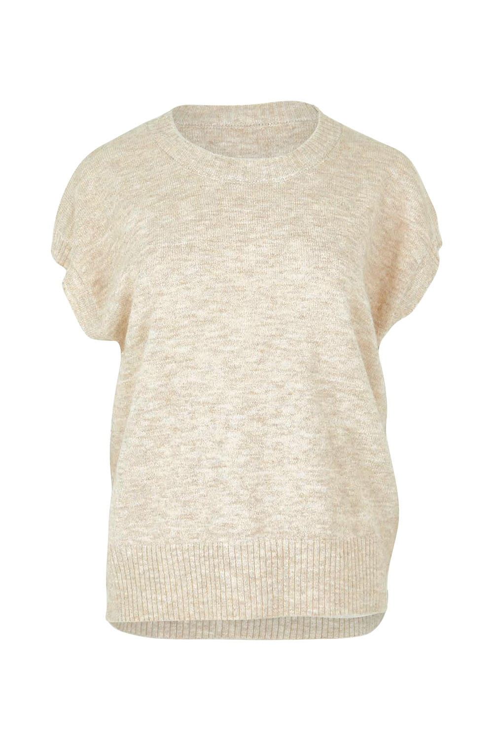Product shot of the Found My Friend Recycled Knit Top in colour Sand, from the front