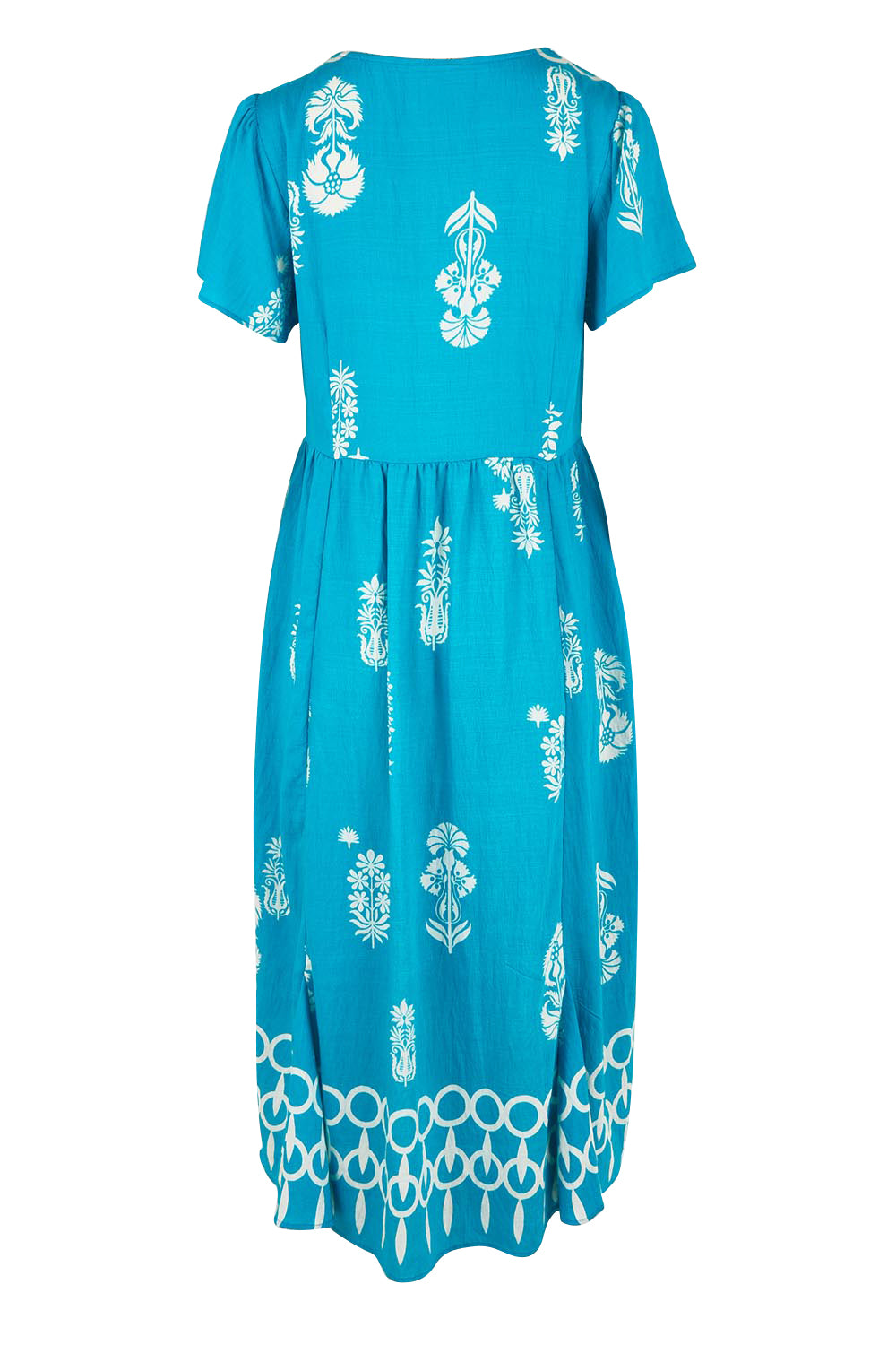 Product shot of the Picture Perfect Midi Dress in colour Aqua (Blue), from the back