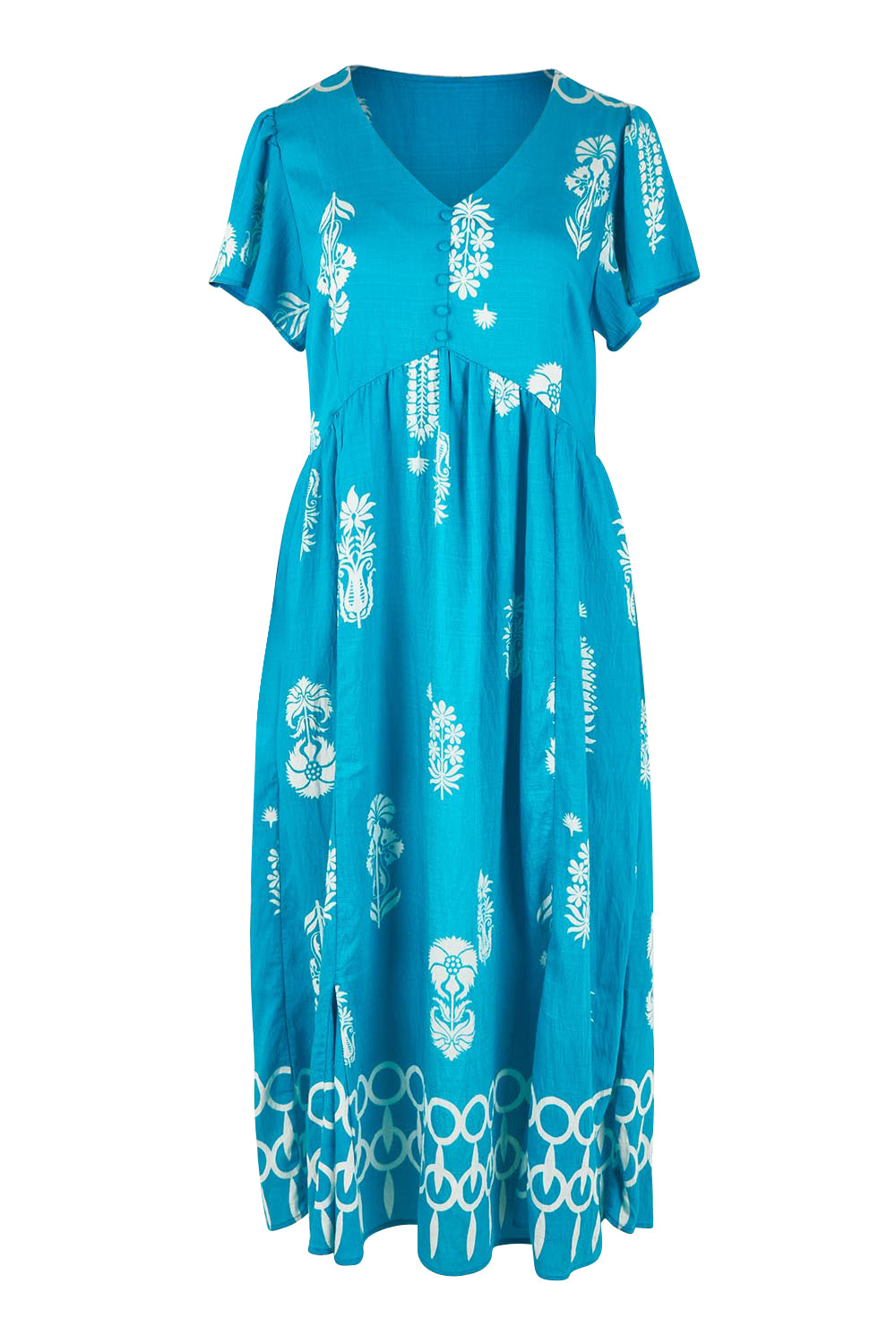 Product shot of the Picture Perfect Midi Dress in colour Aqua (Blue), from the front