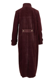 Product shot of the Winter Walk Longline Cord Duffle Coat in colour Aubergine (Purple), from the back