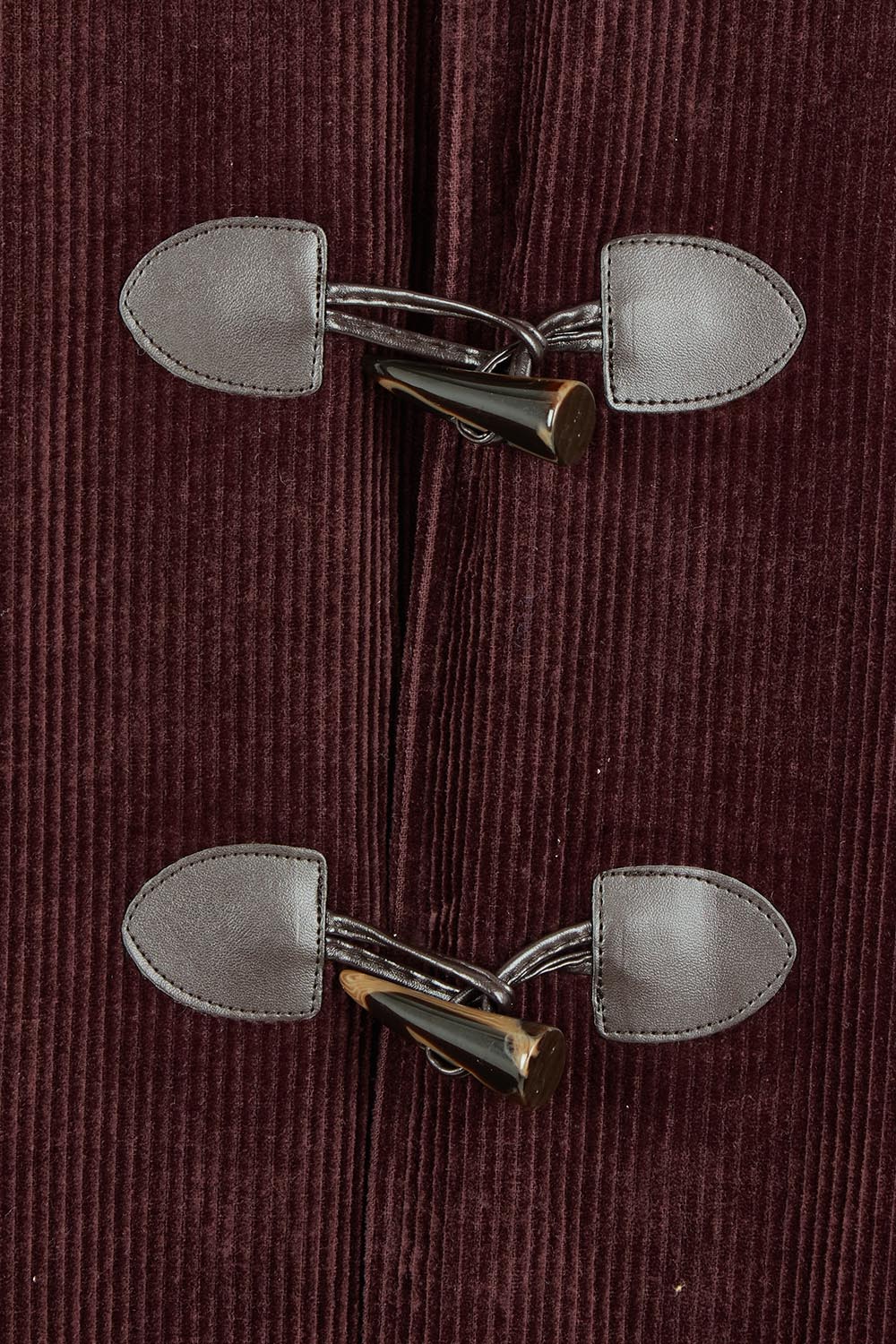 Product shot of the Winter Walk Longline Cord Duffle Coat in colour Aubergine (Purple), detail