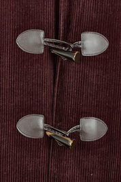Product shot of the Winter Walk Longline Cord Duffle Coat in colour Aubergine (Purple), detail