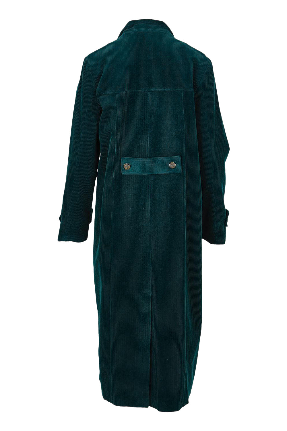 Product shot of the Winter Walk Longline Cord Duffle Coat in colour Jade (Green), from the back