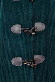 Product shot of the Winter Walk Longline Cord Duffle Coat in colour Jade (Green), detail
