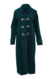 Product shot of the Winter Walk Longline Cord Duffle Coat in colour Jade (Green), from the front
