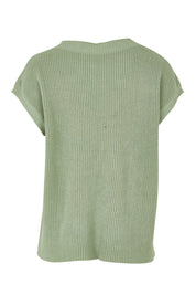 Product shot of the Cover Me In Cotton Knit Top in colour Fern (Green), from the back