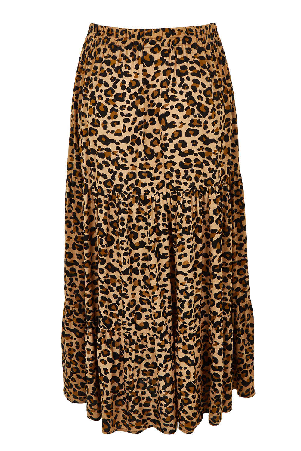 Product shot of the A Delightful Day Tiered Skirt in colour Leopard (Black), from the back