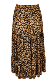 Product shot of the A Delightful Day Tiered Skirt in colour Leopard (Black), from the back