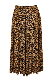 Product shot of the A Delightful Day Tiered Skirt in colour Leopard (Black), from the front