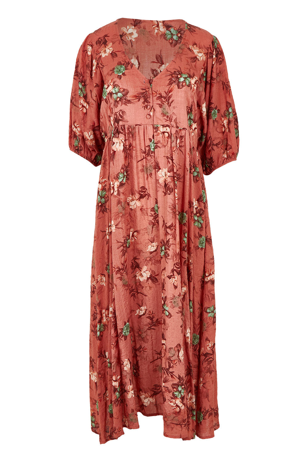 Product shot of the Full Of Sunshine Midi Dress in colour Clayfleur, from the front