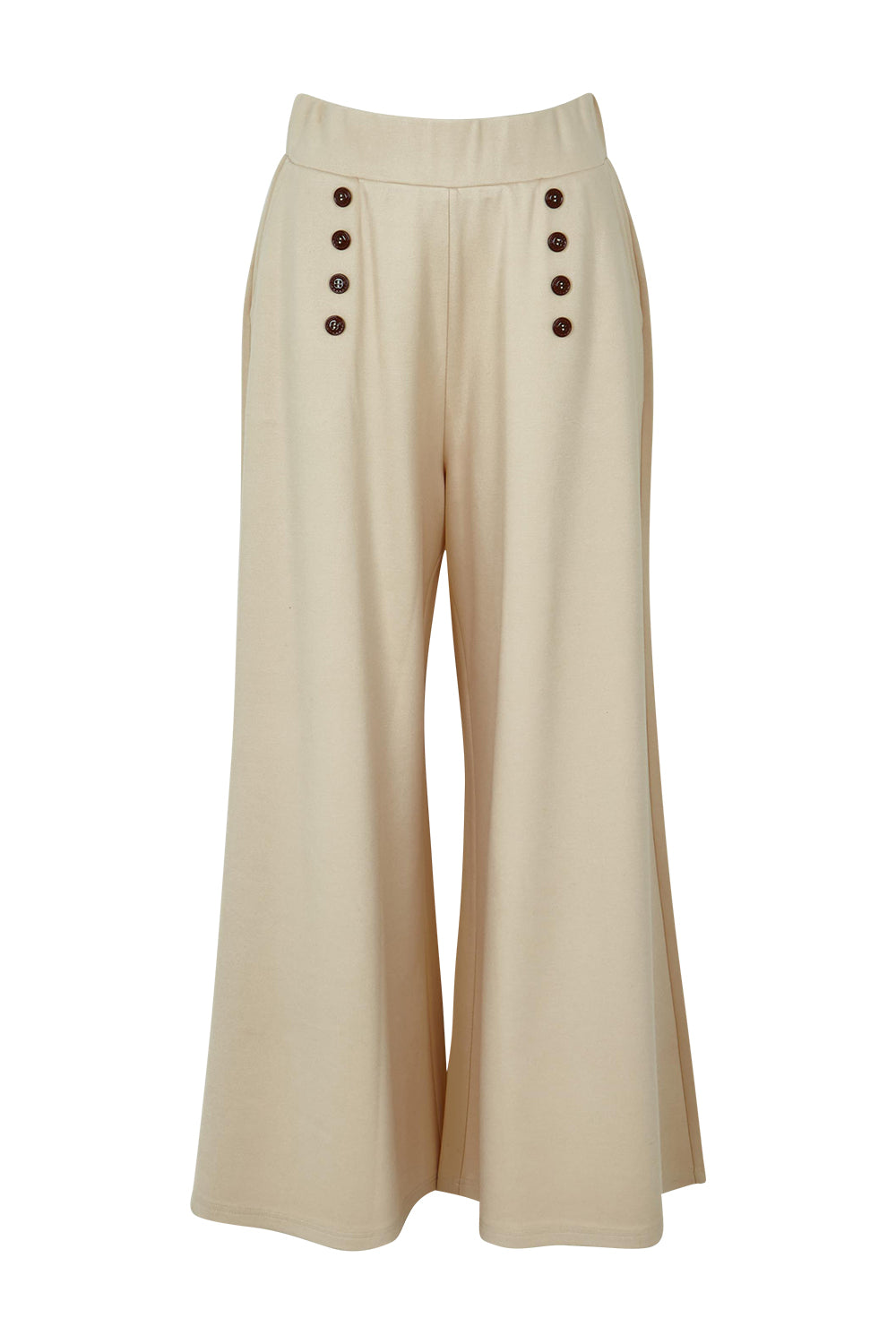 Product shot of the Meet Me At Midnight Wide Leg Ponte Pants in colour Sand, from the front