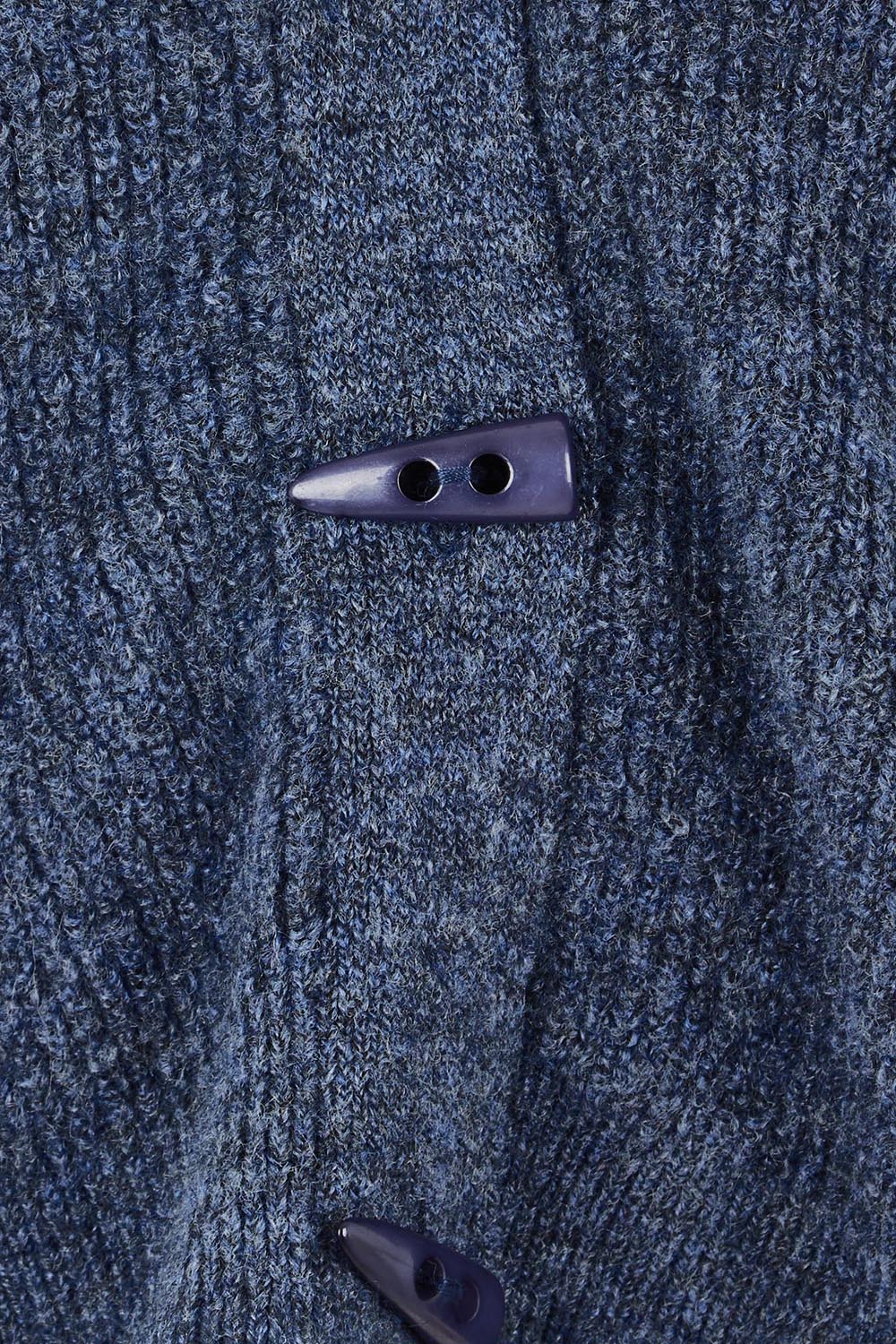 Product shot of the Found My Friend Recycled Knit Sleeveless Cardi in colour Denim (Blue), detail