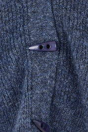 Product shot of the Found My Friend Recycled Knit Sleeveless Cardi in colour Denim (Blue), detail
