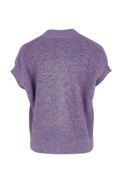 Product shot of the Found My Friend Recycled Knit Sleeveless Cardi in colour Lavender (Purple), from the back
