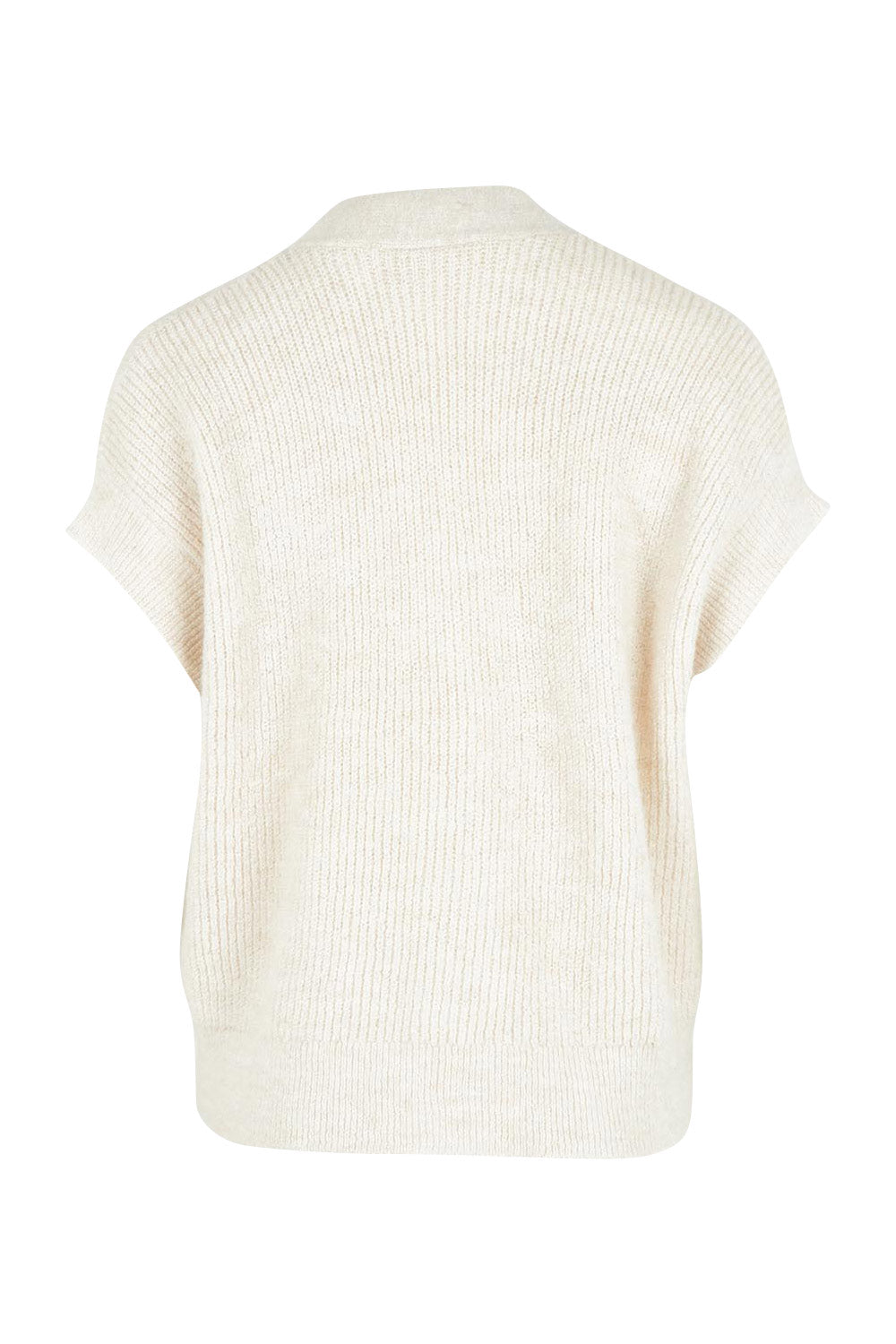 Product shot of the Found My Friend Recycled Knit Sleeveless Cardi in colour Milk (White), from the back