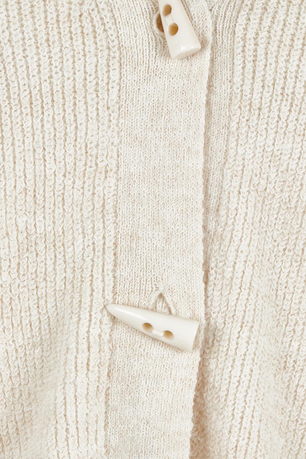 Product shot of the Found My Friend Recycled Knit Sleeveless Cardi in colour Milk (White), detail