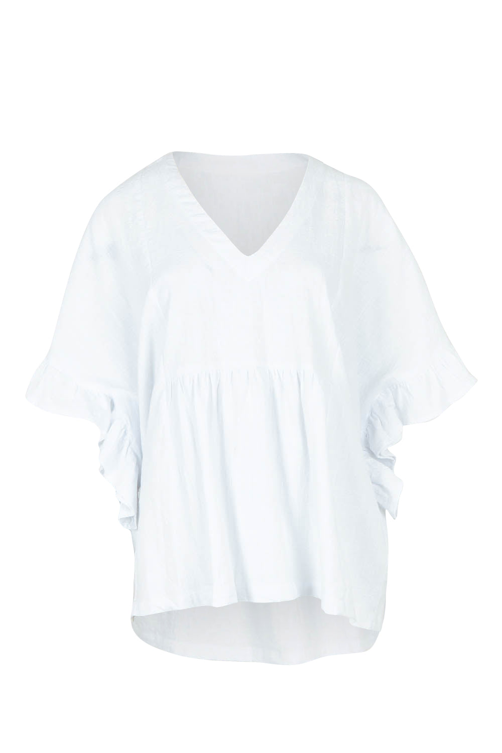 Product shot of the Fun Times Cotton Flounce Top in colour White (White), from the front