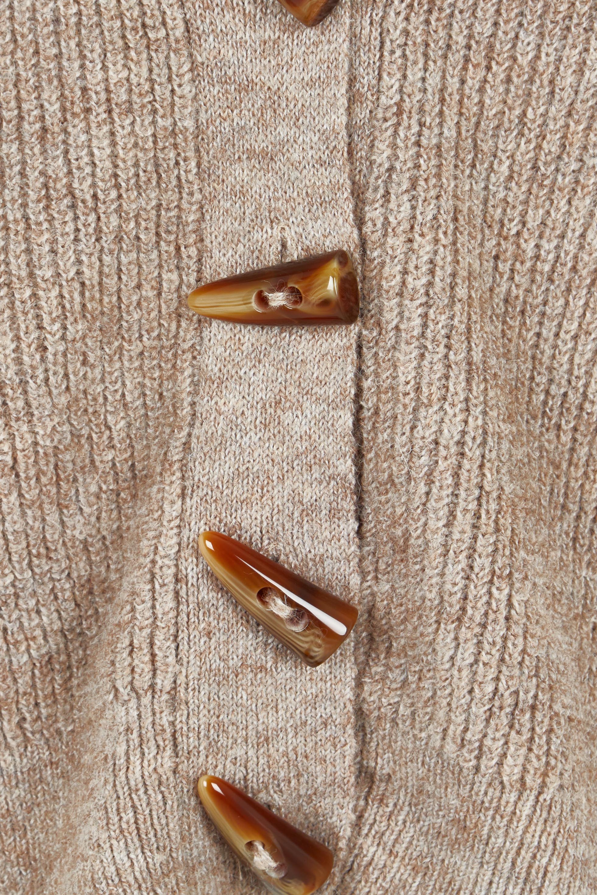 Product shot of the Found My Friend Recycled Knit Cardi in colour Earth, detail