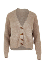 Product shot of the Found My Friend Recycled Knit Cardi in colour Earth, from the front