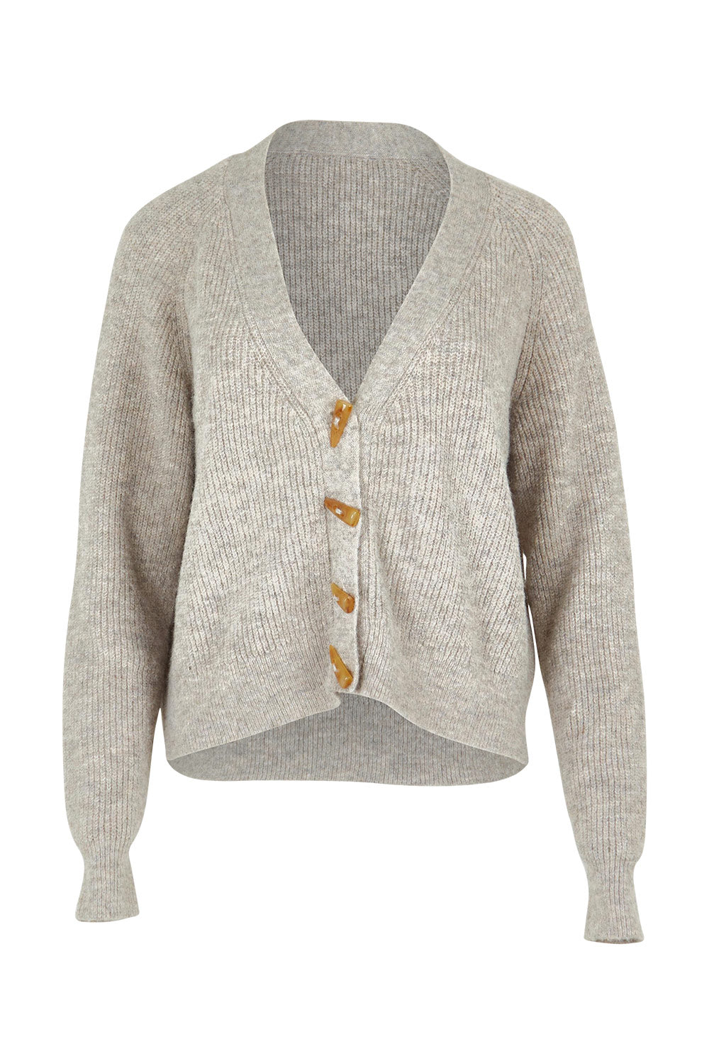 Product shot of the Found My Friend Recycled Knit Cardi in colour Oatmeal, from the front