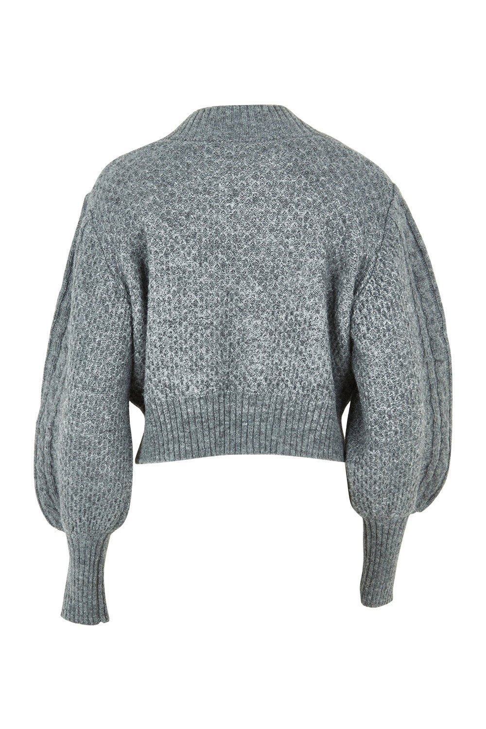 Product shot of the Level Up Cropped Cable Cardi in colour Smoke (Grey), from the back