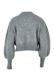 Product shot of the Level Up Cropped Cable Cardi in colour Smoke (Grey), from the back
