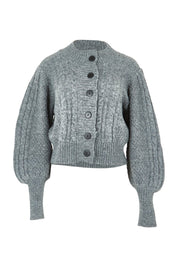 Product shot of the Level Up Cropped Cable Cardi in colour Smoke (Grey), from the front