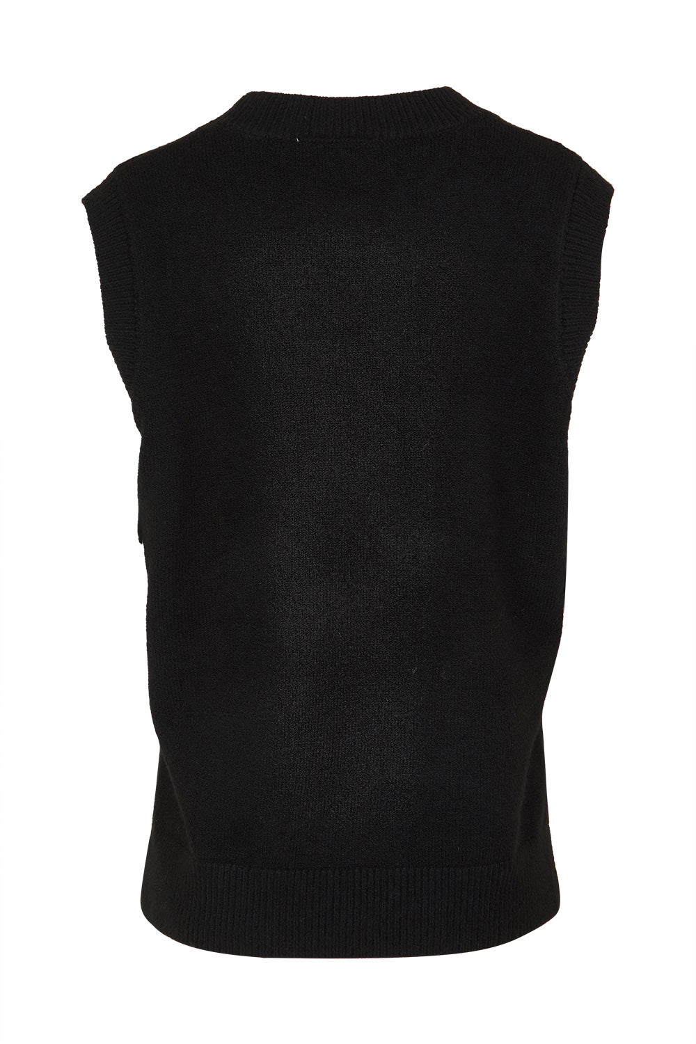Product shot of the Found My Friend Recycled Knit Vest in colour Black (Black), from the back