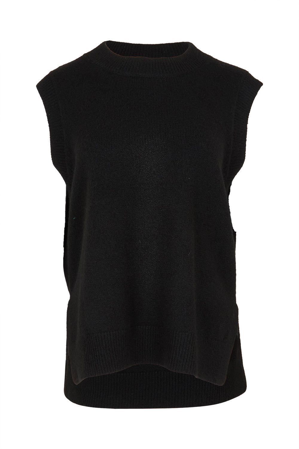Product shot of the Found My Friend Recycled Knit Vest in colour Black (Black), from the front