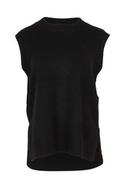 Product shot of the Found My Friend Recycled Knit Vest in colour Black (Black), from the front