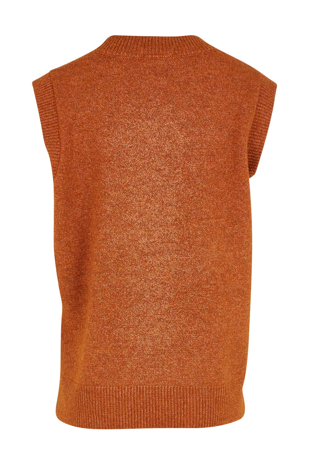 Product shot of the Found My Friend Recycled Knit Vest in colour Ochre, from the back