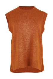 Product shot of the Found My Friend Recycled Knit Vest in colour Ochre, from the front