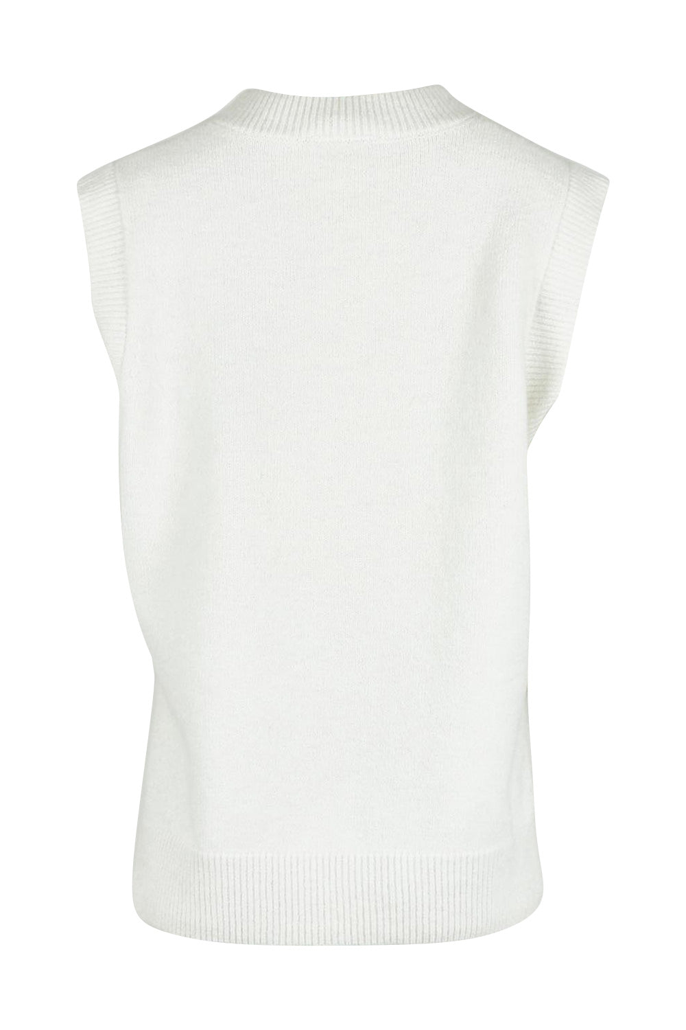 Product shot of the Found My Friend Recycled Knit Vest in colour Snow (White), from the back