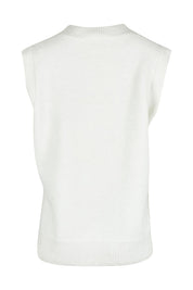 Product shot of the Found My Friend Recycled Knit Vest in colour Snow (White), from the back