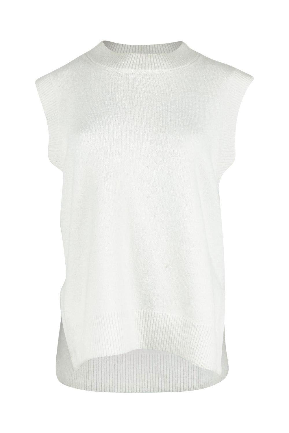Product shot of the Found My Friend Recycled Knit Vest in colour Snow (White), from the front