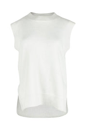 Product shot of the Found My Friend Recycled Knit Vest in colour Snow (White), from the front