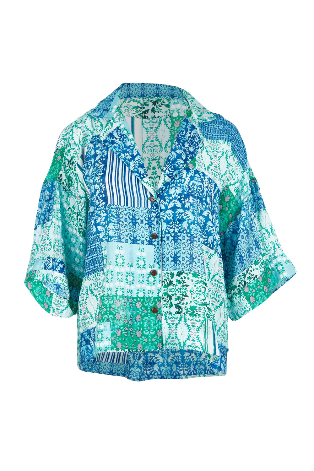 Product shot of the Happy Daze Shirt in colour Greenpatch (Green), from the front