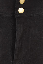Product shot of the Sparking Joy Denim Panelled Skirt in colour Black (Black), detail