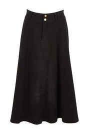 Product shot of the Sparking Joy Denim Panelled Skirt in colour Black (Black), from the front