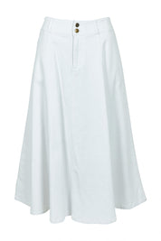 Product shot of the Sparking Joy Denim Panelled Skirt in colour White (White), from the front