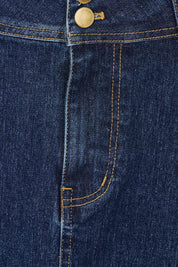 Product shot of the Sparking Joy Denim Panelled Skirt in colour Denim (Blue), detail