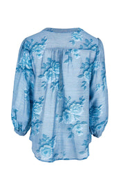 Product shot of the Easy On Me Tencel And Linen Blend Blouse - Bluefleur in colour Bluefleur, from the back