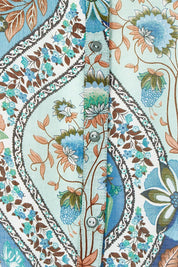 Product shot of the Easy On Me Blouse in colour Bluefolk (Blue), detail