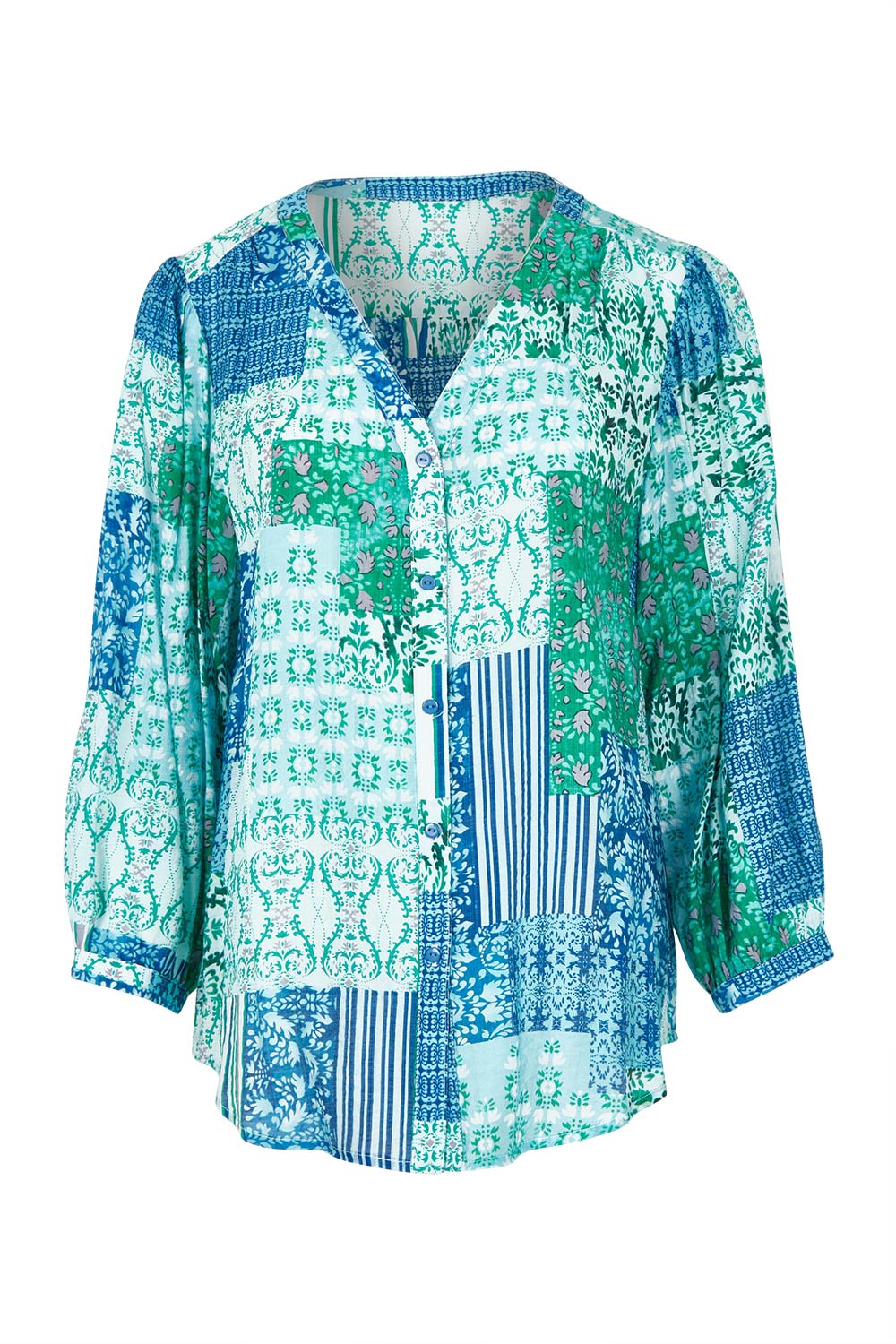 Product shot of the Easy On Me Blouse in colour Green (Green), from the front